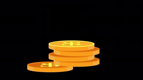 Flat Design Falling Golden Dollar Coins Stacking Animation