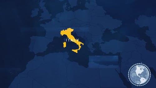 Modern Animated World Map Pinpointing Italy