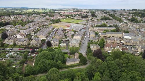Barnard Castle market town in Teesdale, County Durham,UK aerial pan