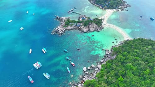 Amazing island with beautiful sandbars from drone view. 4K.