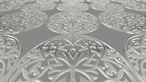 Luxus-Hintergrund mit silbernen Ornamenten, 3D-Render, exklusiv, Reflexion, Figuren
