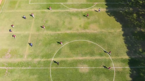 Aerial footage of a soccer game.
