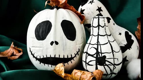 Hand Painted Halloween Pumpkins with Autumn Leaves
