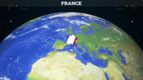 Digital Earth Globe Animation Revealing France with National Flag