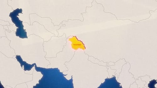 Kashmir Region Highlight on Political Map of Asia
