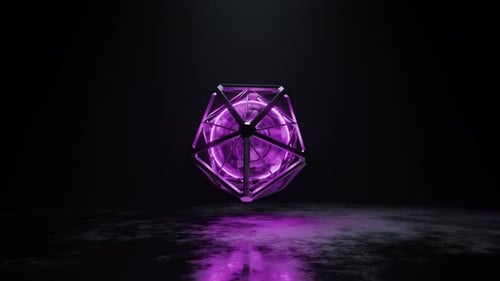 3D Loop of Glowing Purple Sphere in Hexagon Spinning in Air