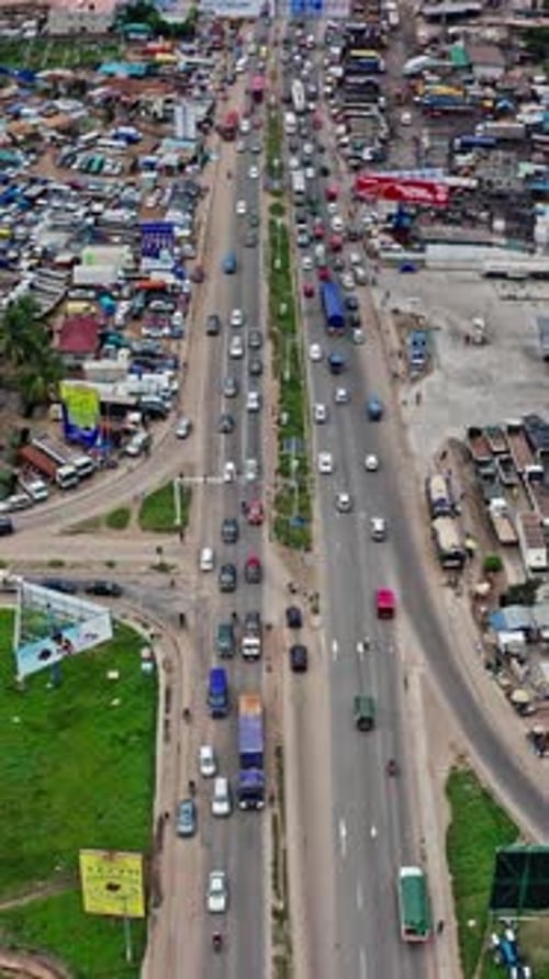 Aerial view of busy streets in Accra, Ghana showcasing urban activity