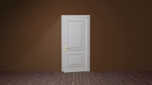 Porta branca se abrindo no quarto escuro