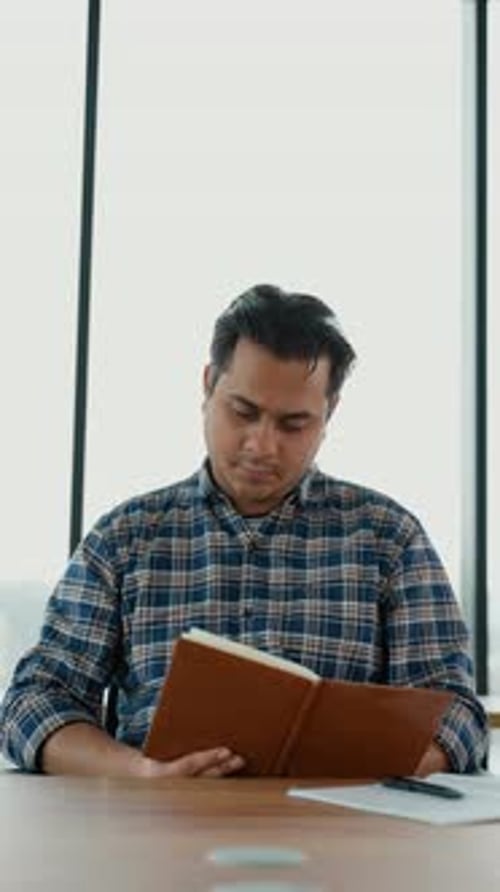 Indian Man Holding Book University Student Studying Learning Language Vertical Video