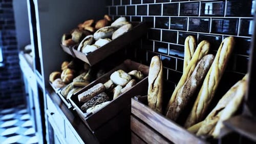 Fresh Bread on Shelves in Bakery
