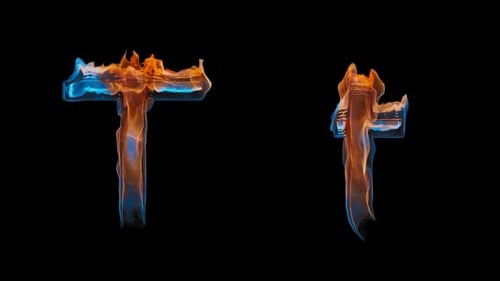 Fiery Letter T and t with Blue and Orange Flames Animation