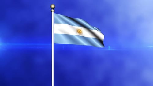 Argentina Flag Waving on Blue Background Animation