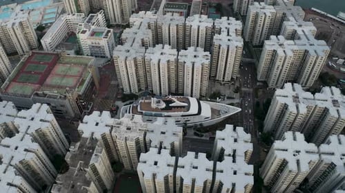 Aerial view of the Whampoa, a mall that looks like a boat, Hong Kong.