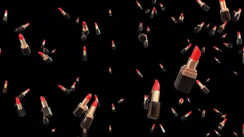 Animierter fallender Lippenstift im Vollbildmodus, einzelne rote Farbe mit Alphakanal bei 60 Bildern pro Sekunde