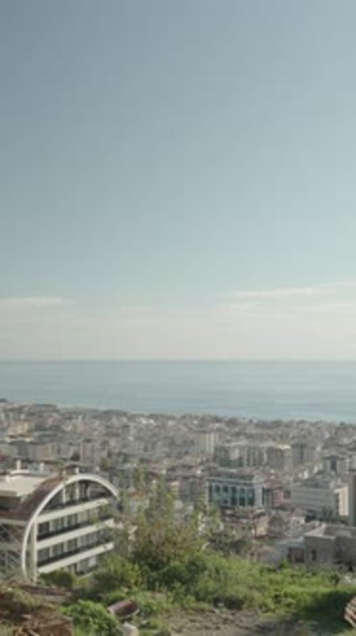 Vertical video. Panoramic View of the City of Alanya in Turkey from a High Point overlooking the Sea