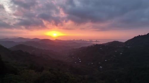 Aerial view of Batumi university and Alphabetic tower, skyscrapers and embankment of Batumi city