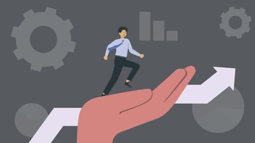 Businessman Walking on Helping Hand for Business Growth