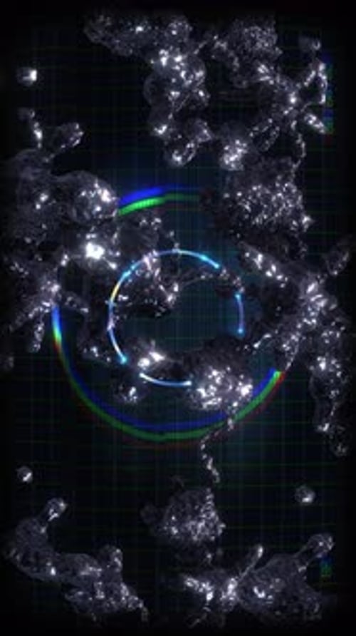 Futuristic Abstract Liquid Metal Bubbles with Sci-Fi Grid Interface