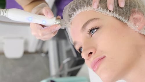Woman Receives Cosmetic Skin Treatment Close Up