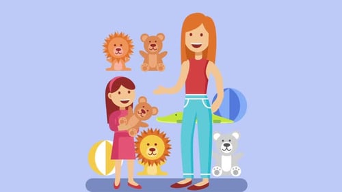 Little Girl Buying A Teddy Bear From A Toy Store With Her Mother