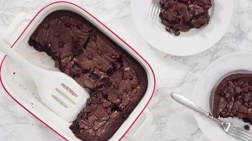 Freshly Baked Chocolate Chip Brownies Overhead Shot