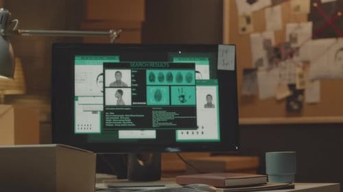 Criminal Profile on Computer Desktop in Detective Office