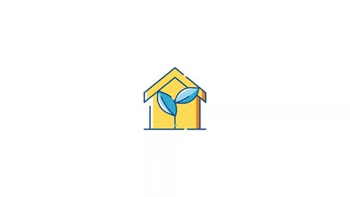 Animated Eco House Icon with Leaves