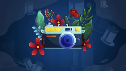 Modern Photography Concept with Camera and Floral Design