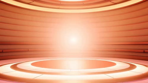 Bright 3D Animated Curved Stage Background with Glowing Platform