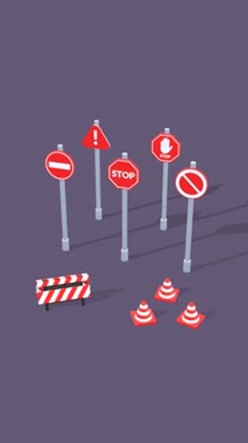 Animated 3D Road Signs and Traffic Control Elements Pack