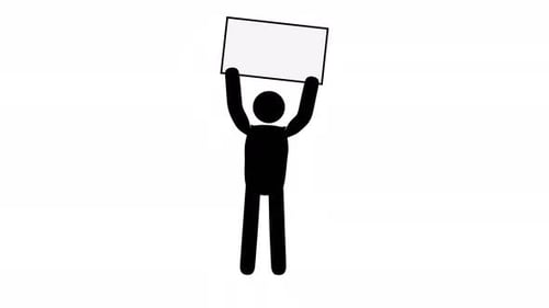 Animated Stick Figure Holding Blank Sign Template