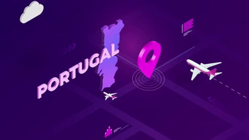 Isometric Portugal Map Travel Location Animation