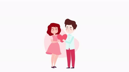 Animated Couple Holding a Heart in Flat Design