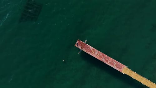 Empty Pier By the Sea Aerial View 4 K Turkey Alanya