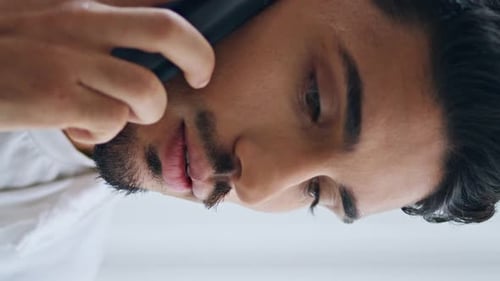 Young Adult Talking on Phone Close Up Portrait