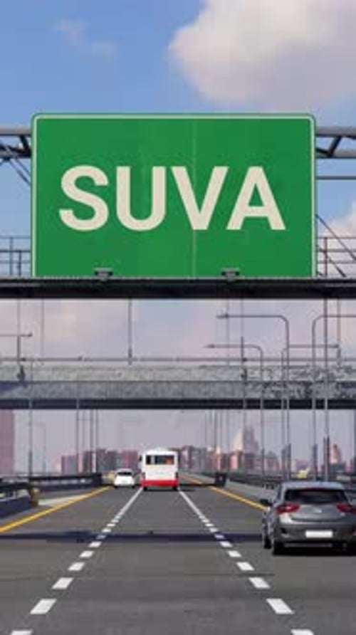 SUVA Road sign on Highway Vertical Video