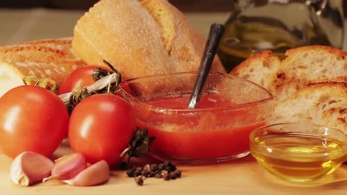 Delicious Tapas Bread with Tomatoes Pasta with Olive Oil Closeup Bruschetta with Red Sauce Ketchup