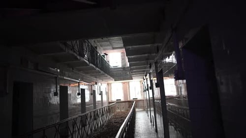 prison psychiatric hospital, cells for two prisoners, gloomy corridors