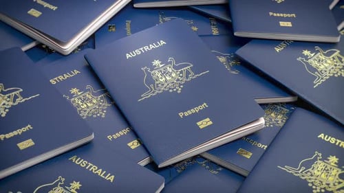 A Lot of Australian Passports Australia Immigration Citizenship Travel Concept 3d Animation