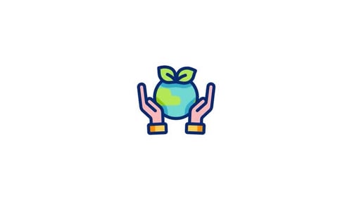 Animated Flat Design Earth Care Icon with Hands and Plant
