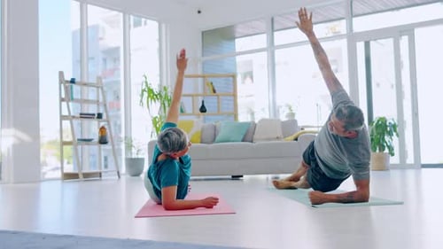 Fitness, yoga and senior couple stretching, wellness or exercise for healthy lifestyle