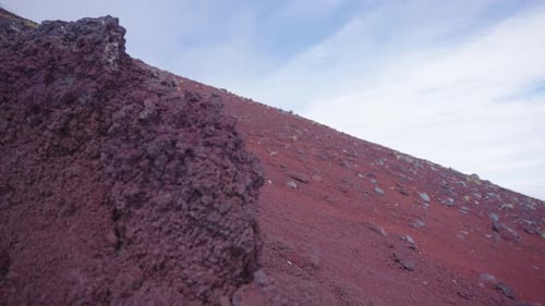 Red Volcanic Landscape of Mt Fuji hiking trails