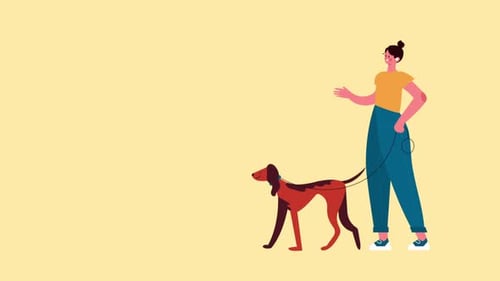 Flat Design Person Walking Dog Animation