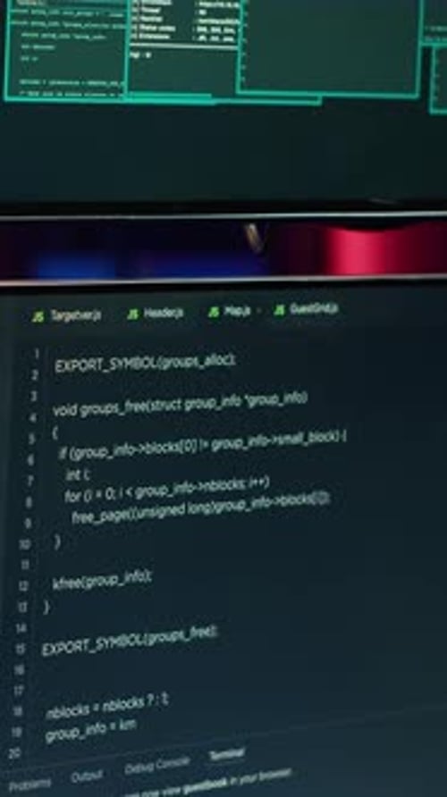 Vertical Video Hacking Malware Programming Script on Monitors in Underground Base