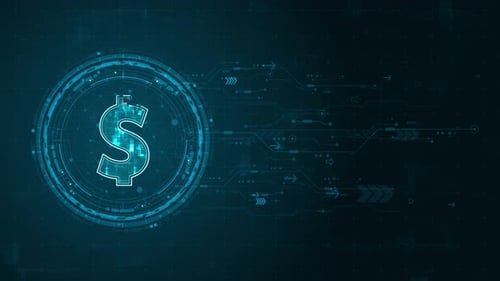 Blue digital money logo with rotation HUD UI circle technology interface