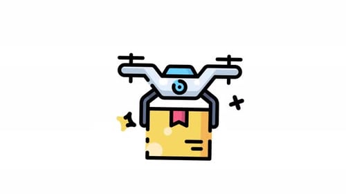 Animated Flat Design Drone Package Delivery Icon