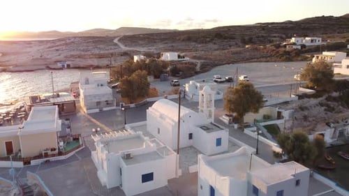 Mandrakia Fishing Village Aerial View in Aegean Sea, Cyclades Island, Greece