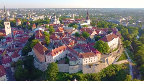 Aerial view of Tallinn, Estonia – Historic architecture and lush green trees