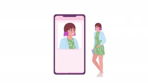 Flat Design Woman Interacting with Social Media Profile Animation