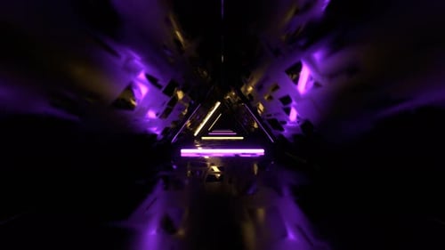 Purple And Yellow Flashing Triangular Neon Corridor Background VJ Loop In 4K